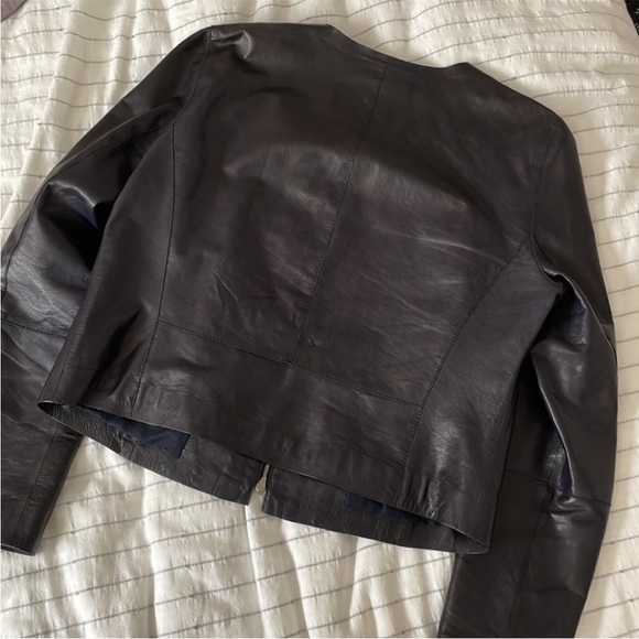 Lafayette 148 Dark Navy Genuine Leather Jacket Size M - Picture 3 of 5